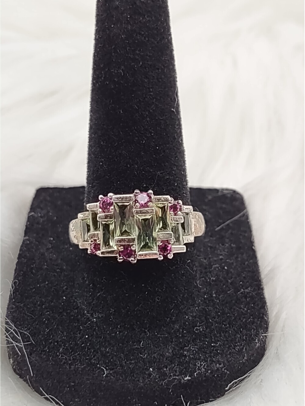 Sterling Silver Citrine Amethyst Geometric Ring Sz 8 925